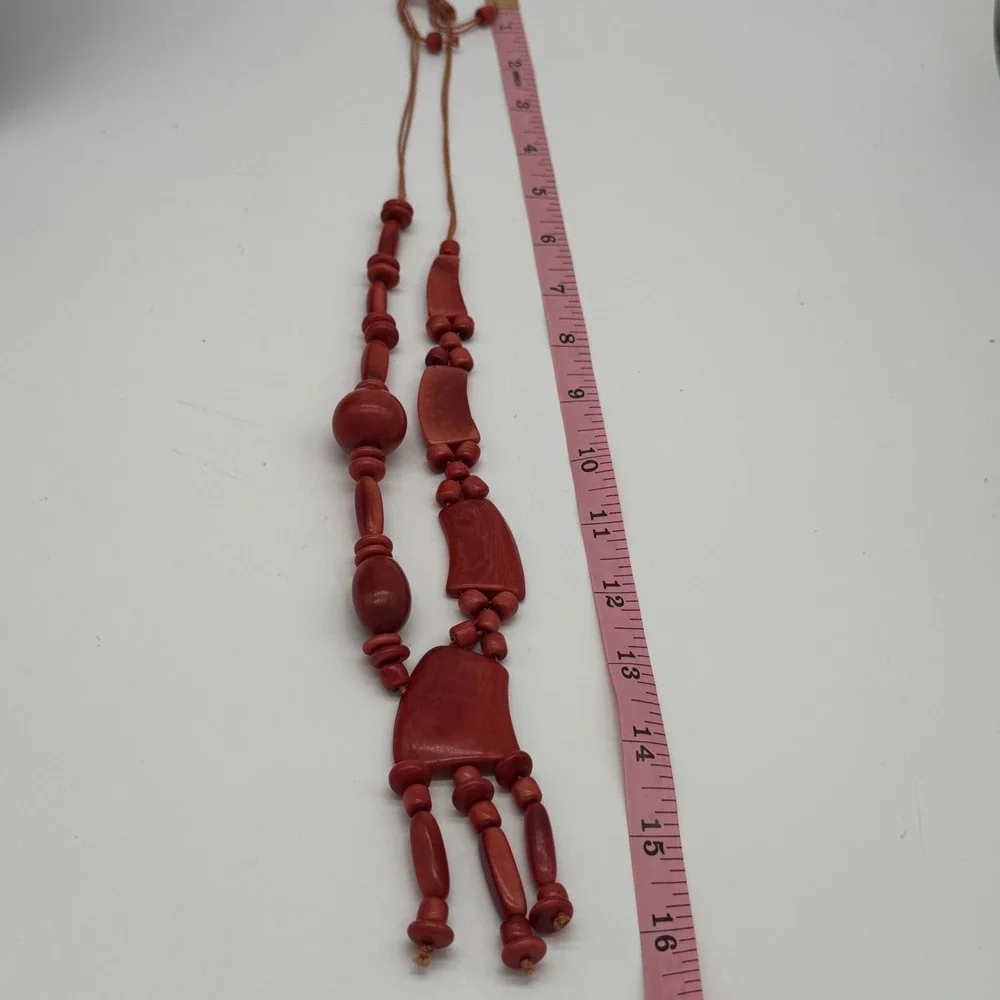 Vtg 1980s Chunky Red Asymmetrical Statement Necklace Artsy Resin Fringe 16